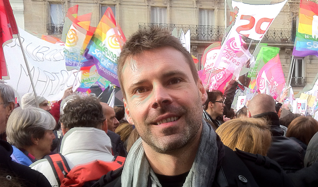 Frédéric Gonano (ex-PS), lors de la grande manifestation pour le Mariage pour Tous, à Paris, l'année dernière.