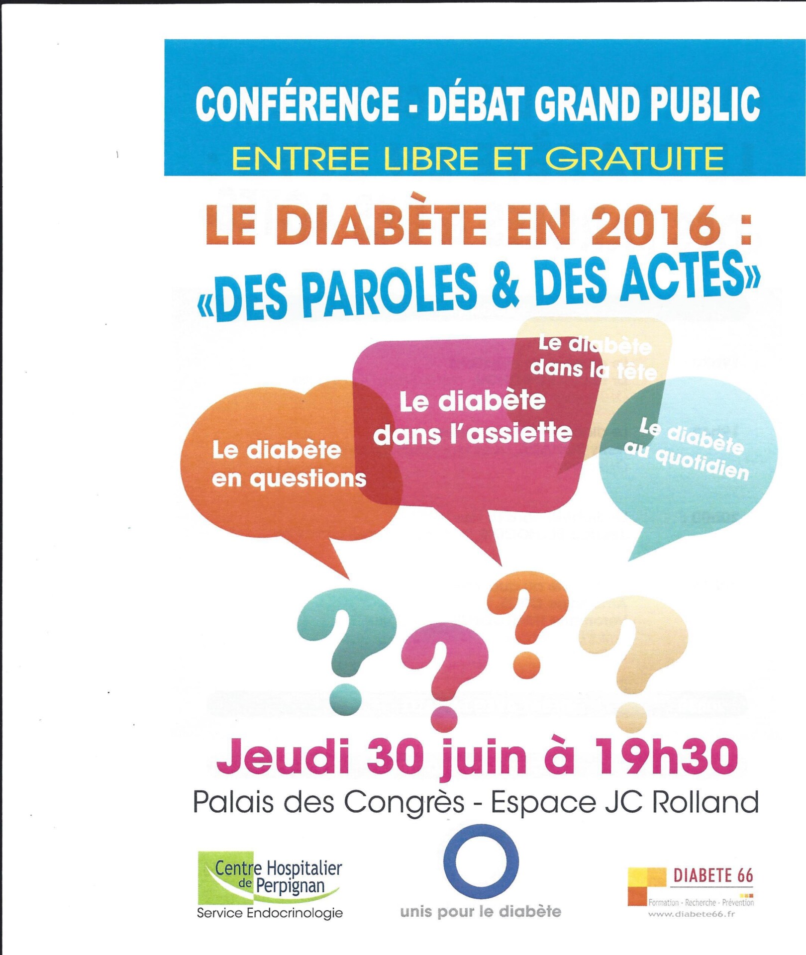 Conférence-débat grand public sur le diabète en 2016 à perpignan