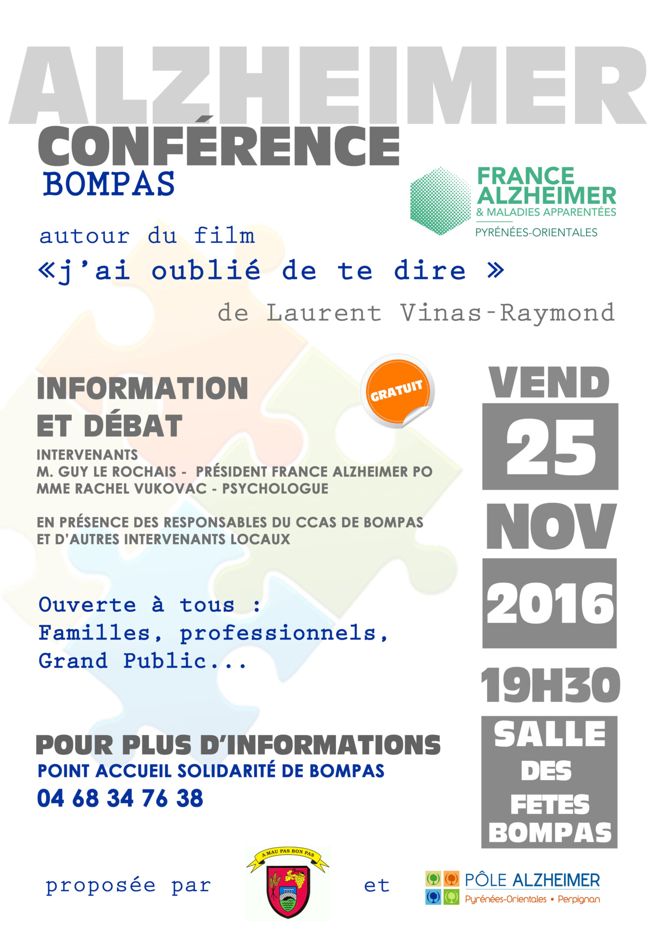 Conférence, projection d’un film et débats par France Alzheimer à Bompas