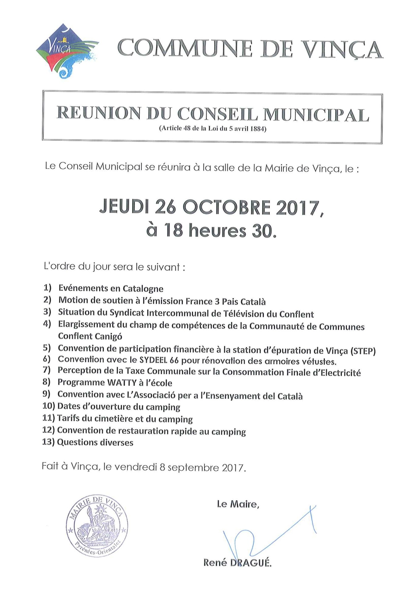 Communication de la mairie de Vinça