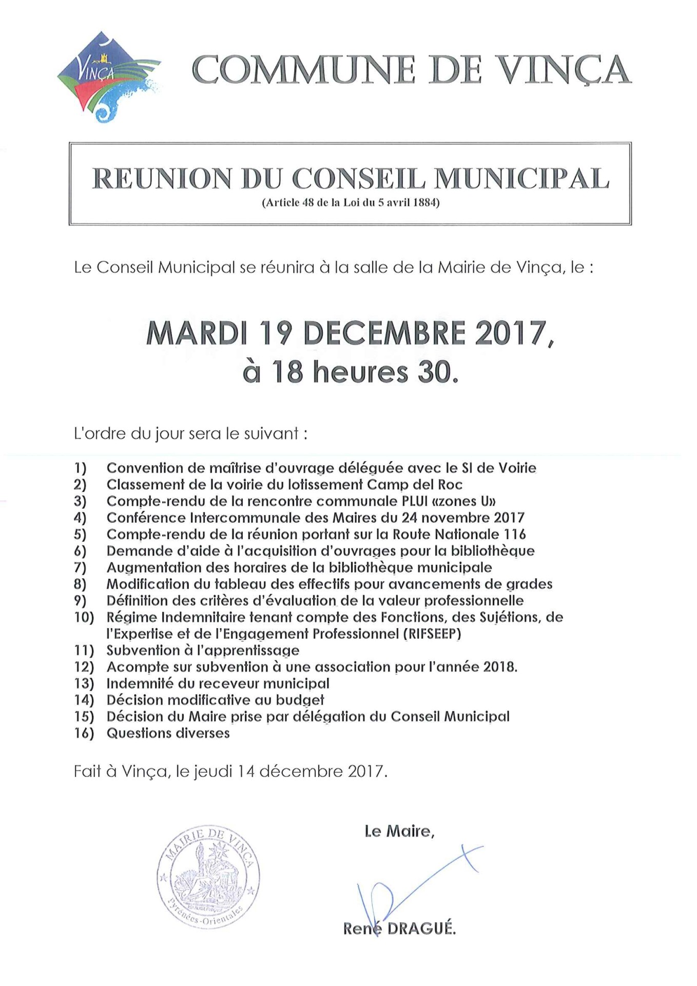 Communication de la mairie de Vinça