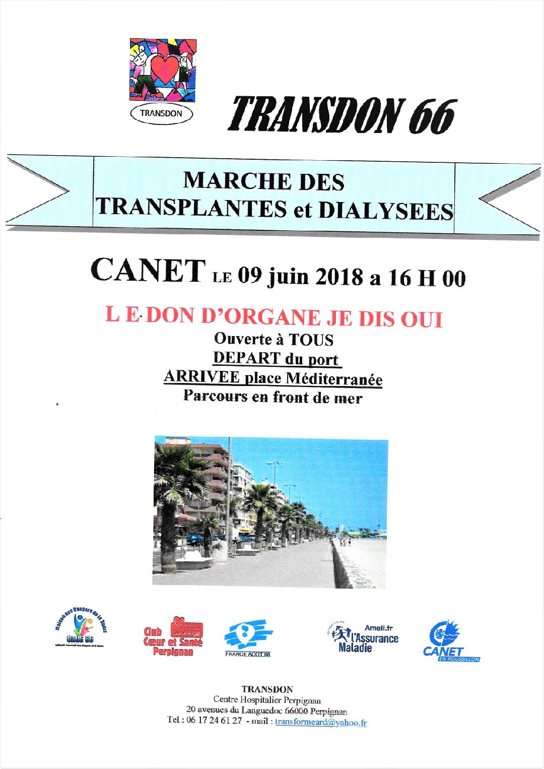 Marche des transplantés et dialysés à Canet plage en Roussillon