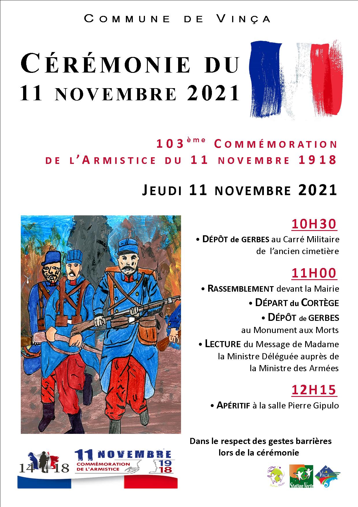 Invitation à la Cérémonie Officielle du 103ème anniversaire de l’Armistice du 11 novembre 1918 à Vinça