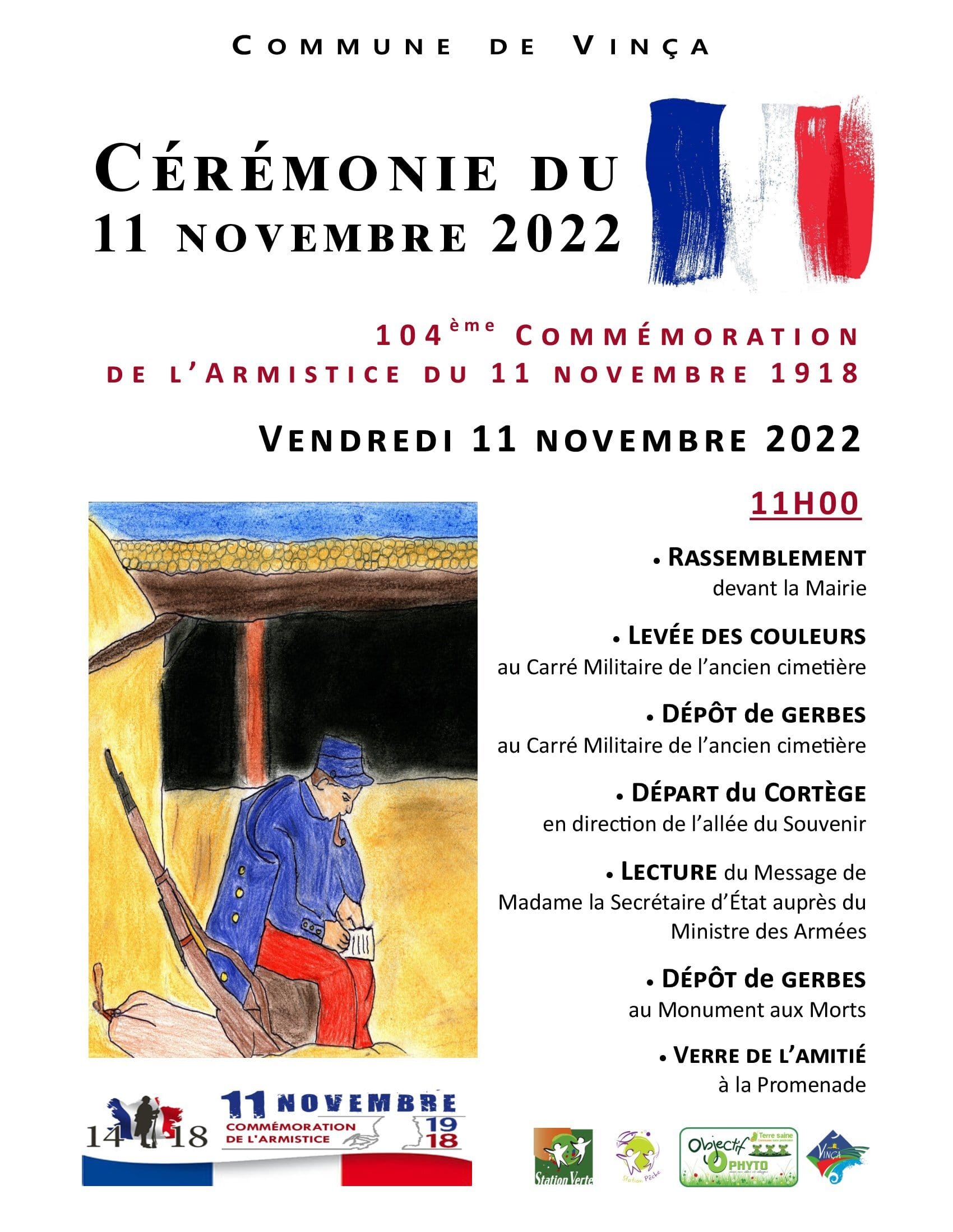 Invitation à la Cérémonie Officielle du 104ème anniversaire de l’Armistice du 11 novembre 1918 à Vinça