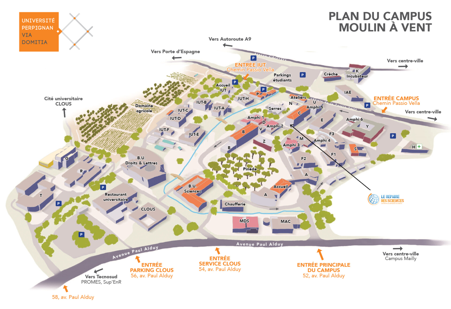 un lieu unique de découverte, d'échange et d'expérimentation pour les scolaires et le grand public, au coeur du campus principal : le Repaire des sciences de l'Université de Perpignan