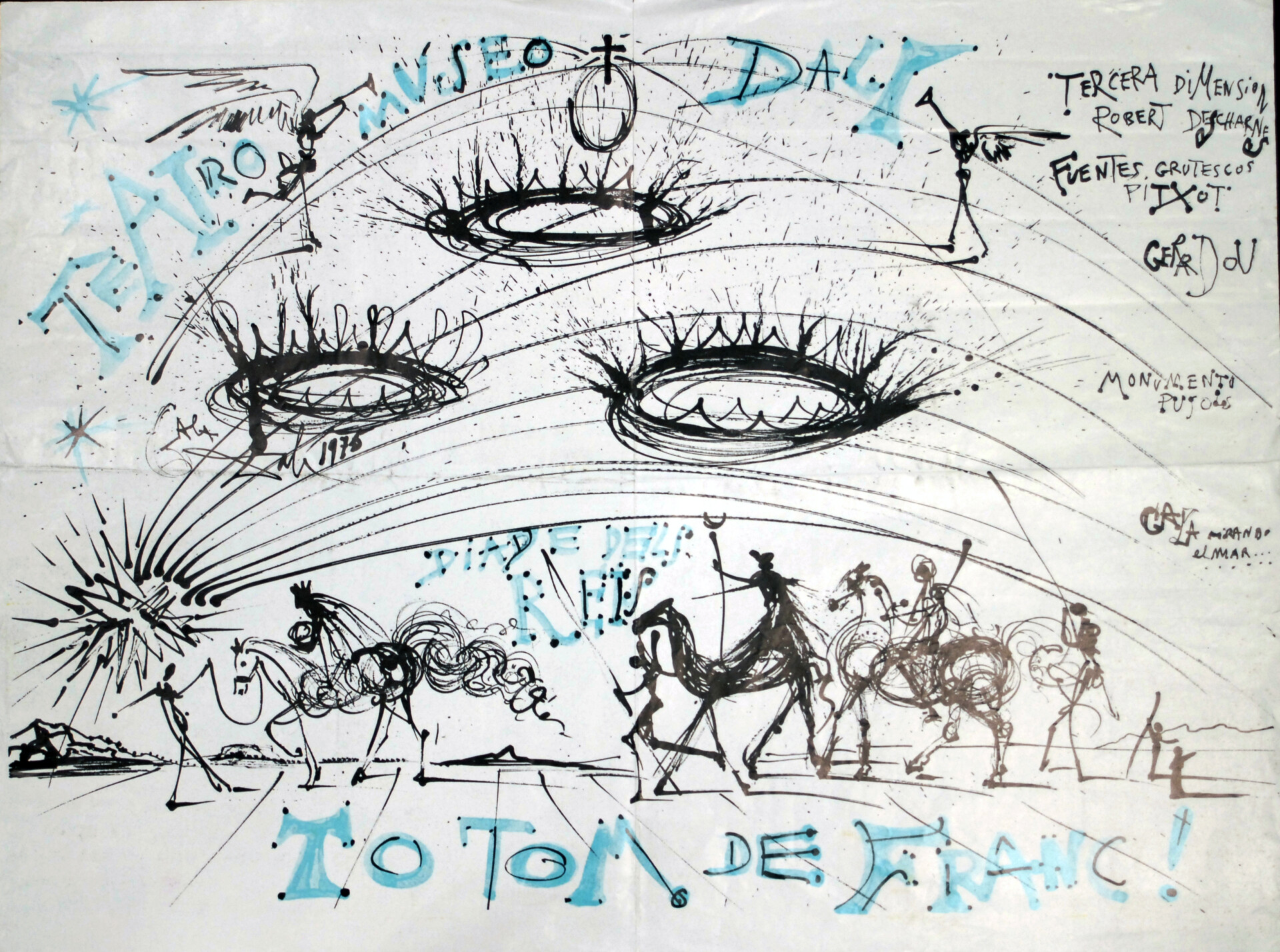 ID 640. Any 1975 Pòster donat per Diego Sánchez, membre del primer equip de treballadors del Teatre-Museu Dalí © Salvador Dalí, Fundació Gala-Salvador Dalí/VEGAP, Figueres, 2023.