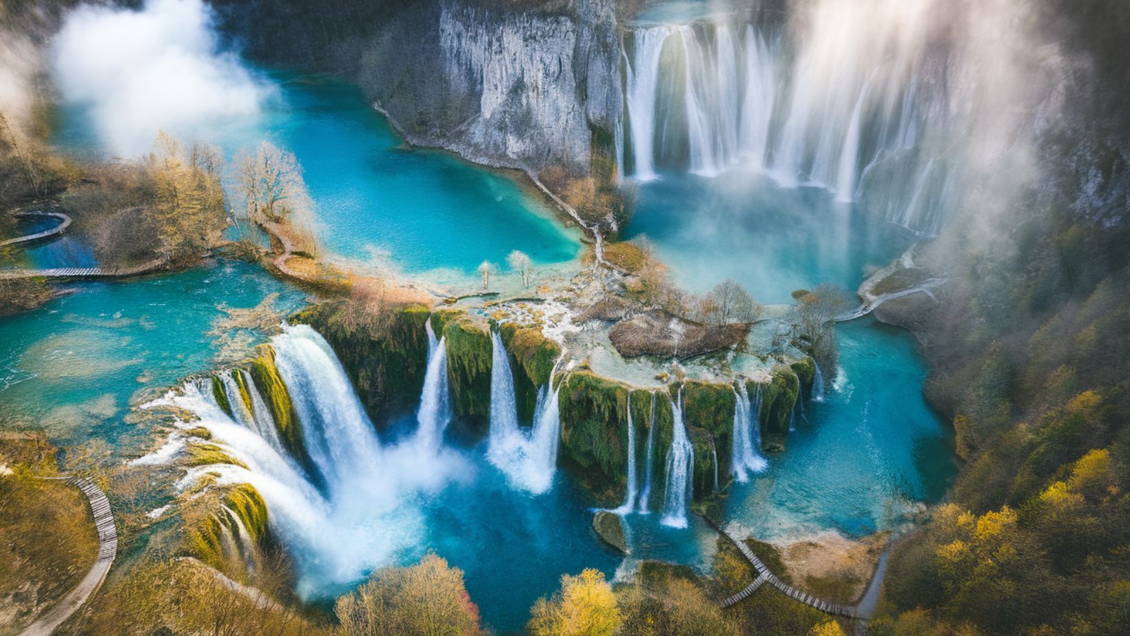 Cette cascade de 78 mètres alimente un réseau de 16 lacs turquoise